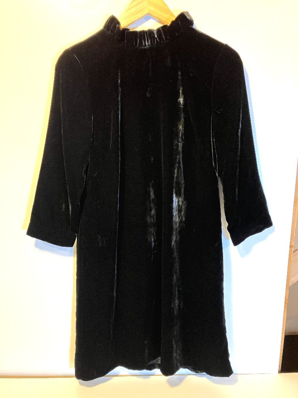 TALBOTS Black Velvet Ruffleneck Dress with Rhinestones.  Size 8.  NWT